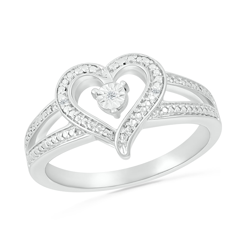 Diamond Accent Heart Open Split Shank Ring in Sterling Silver|Peoples Jewellers