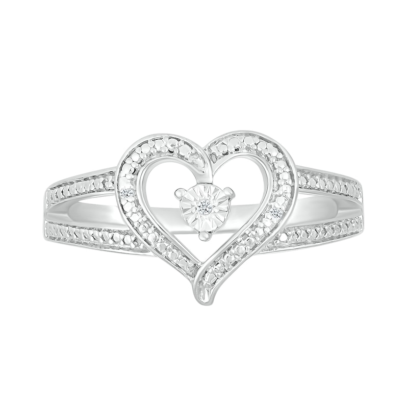 Diamond Accent Heart Open Split Shank Ring in Sterling Silver