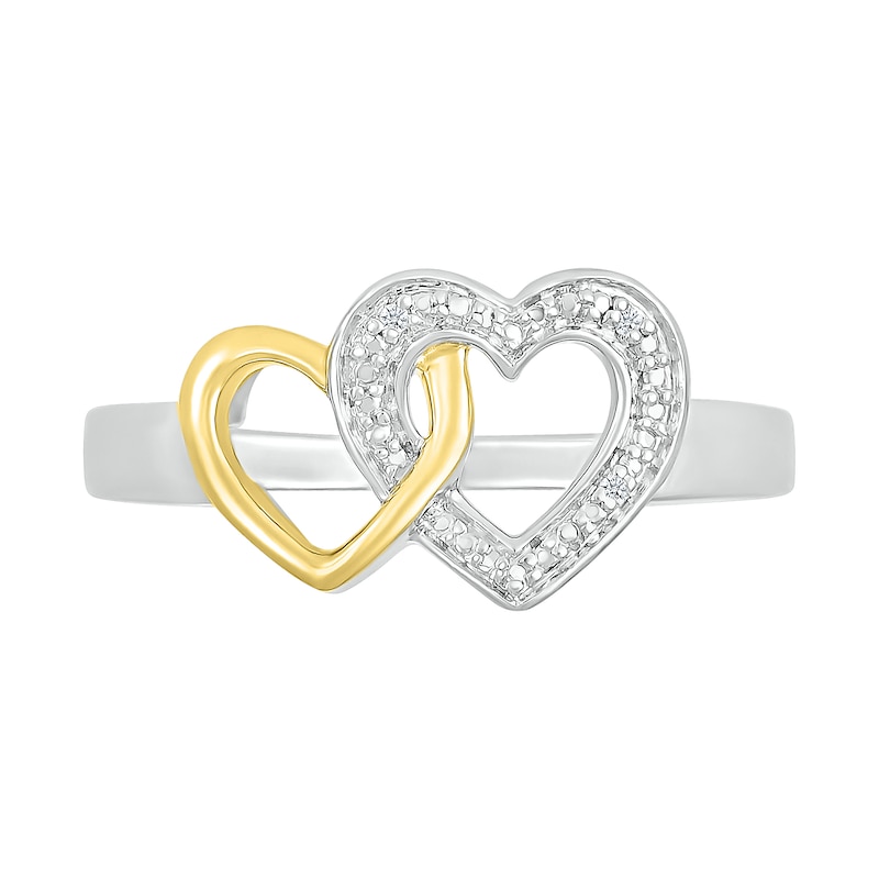Main Image 3 of Diamond Accent Double Interlocking Heart Ring in Sterling Silver and 14K Gold Plate