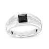 Thumbnail Image 1 of Men's 5.5mm Square-Cut Black Onyx and White Lab-Created Sapphire Band in Sterling Silver