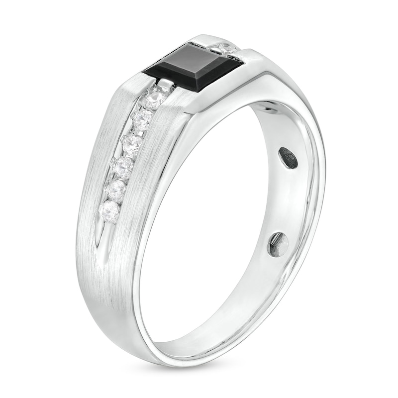 Men's 5.5mm Square-Cut Black Onyx and White Lab-Created Sapphire Band in Sterling Silver