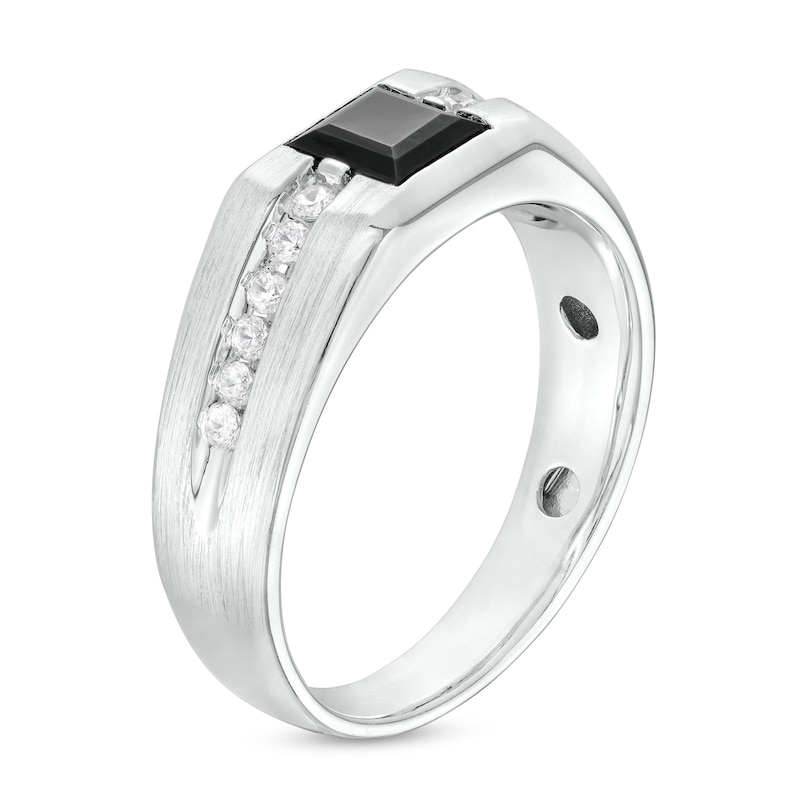 Main Image 3 of Men's 5.5mm Square-Cut Black Onyx and White Lab-Created Sapphire Band in Sterling Silver