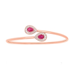 Pear-Shaped Lab-Created Ruby and 0.31 CT. T.W. Diamond Frame Flexible Cuff in Sterling Silver with 14K Rose Gold Plate