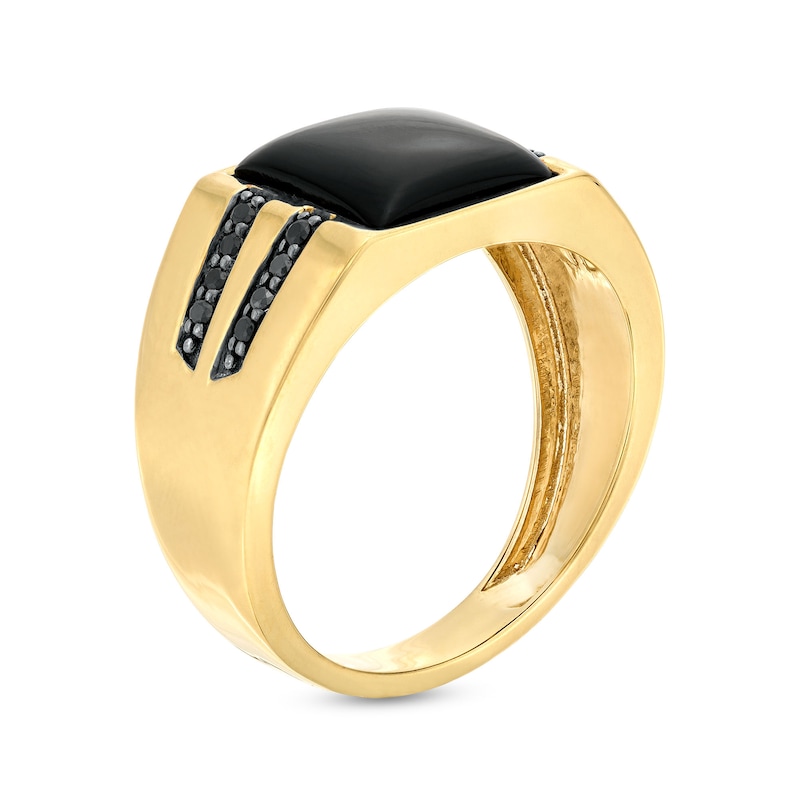 Main Image 3 of Men's 10.0mm Square Onyx and 0.15 CT. T.W. Black Diamond Double Row Ring in 10K Gold