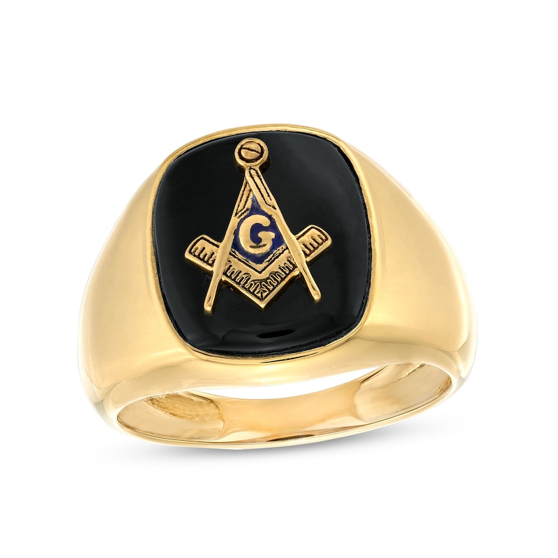 Men's Onyx Masonic Signet Ring in 10K Gold|Peoples Jewellers