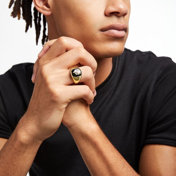 Men's Onyx Masonic Signet Ring in 10K Gold