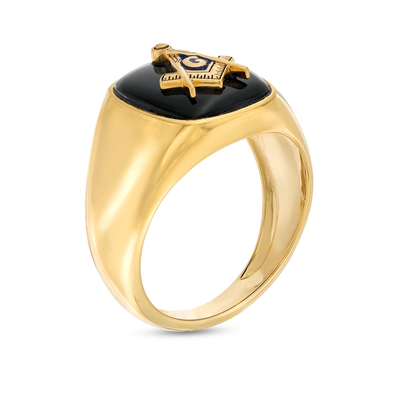 Men's Onyx Masonic Signet Ring in 10K Gold
