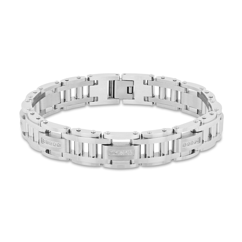 Men's 0.29 CT. T.W. Diamond Link Bracelet in Stainless Steel - 8.62"