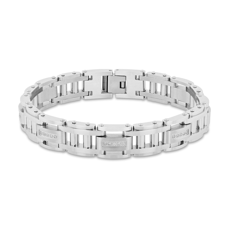 Main Image 1 of Men's 0.29 CT. T.W. Diamond Link Bracelet in Stainless Steel - 8.62"