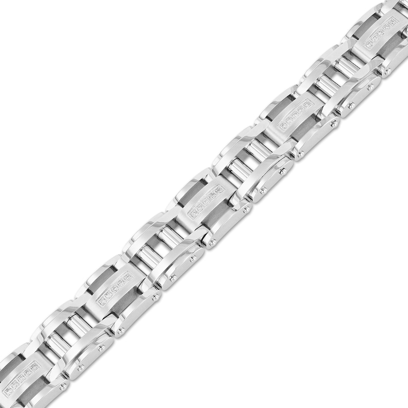 Main Image 2 of Men's 0.29 CT. T.W. Diamond Link Bracelet in Stainless Steel - 8.62"