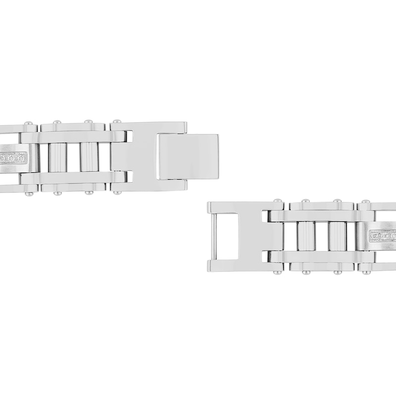 Main Image 3 of Men's 0.29 CT. T.W. Diamond Link Bracelet in Stainless Steel - 8.62"