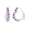 Thumbnail Image 1 of Ombre Amethyst and Quartz Tilted Heart Hoop Earrings in 10K White Gold