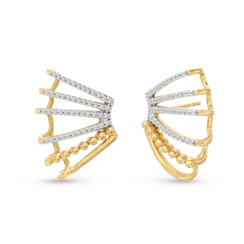 0.32 CT. T.W. Diamond Flared Multi-Row Beaded J-Hoop Earrings in Sterling Silver with 14K Gold Plate|Peoples Jewellers