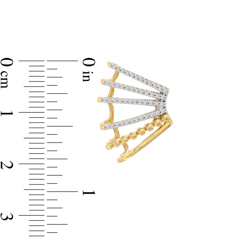 Main Image 4 of 0.32 CT. T.W. Diamond Flared Multi-Row Beaded J-Hoop Earrings in Sterling Silver with 14K Gold Plate