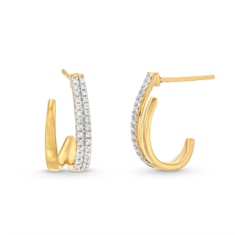 0.20 CT. T.W. Diamond Double Row J-Hoop Earrings in 10K Gold|Peoples Jewellers