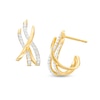 Thumbnail Image 1 of 0.10 CT. T.W. Diamond Triple Swirl J-Hoop Earrings in Sterling Silver with 14K Gold Plate