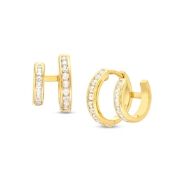 0.50 CT. T.W. Baguette and Round Diamond Double Row Huggie Hoop Earrings in 10K Gold