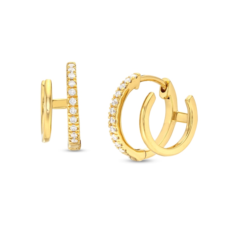 0.16 CT. T.W. Diamond Double-Row Huggie Hoop Earrings in 10K Gold|Peoples Jewellers