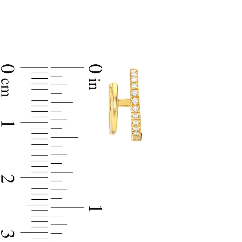 Main Image 3 of 0.16 CT. T.W. Diamond Double-Row Huggie Hoop Earrings in 10K Gold