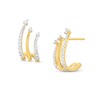 Thumbnail Image 1 of 0.25 CT. T.W. Diamond Curved Triple-Row J-Hoop Earrings in Sterling Silver with 14K Gold Plate