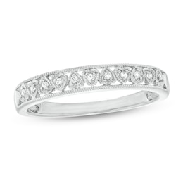 0.05 CT. T.W. Diamond Mirrored Hearts Vintage-Style Stackable Anniversary Band in 10K White Gold