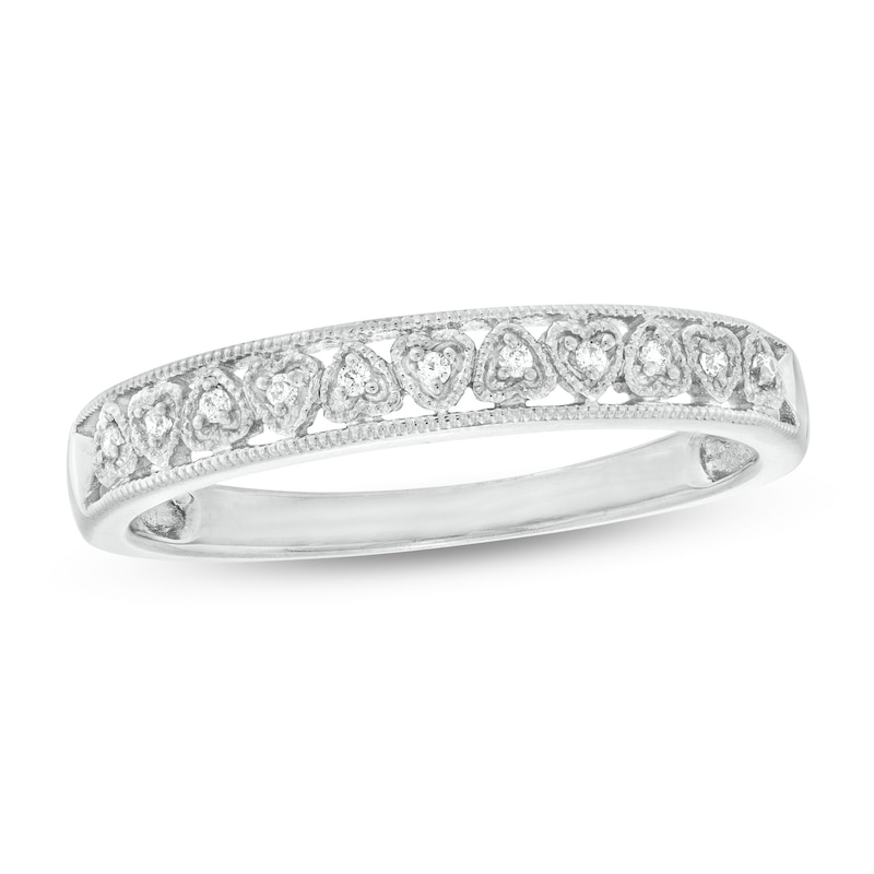 0.05 CT. T.W. Diamond Mirrored Hearts Vintage-Style Stackable Anniversary Band in 10K White Gold