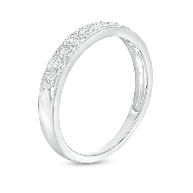 Main Image 3 of 0.05 CT. T.W. Diamond Mirrored Hearts Vintage-Style Stackable Anniversary Band in 10K White Gold