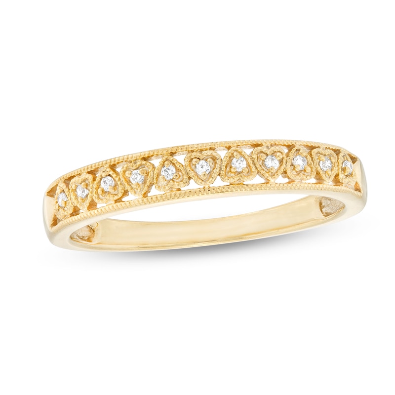 Main Image 1 of 0.05 CT. T.W. Diamond Mirrored Hearts Vintage-Style Stackable Anniversary Band in 10K Gold