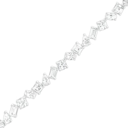Multi-Shaped White Lab-Created Sapphire Alternating Line Bracelet in Sterling Silver - 7.25"