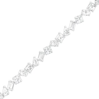 Multi-Shaped White Lab-Created Sapphire Alternating Line Bracelet in Sterling Silver - 7.25"