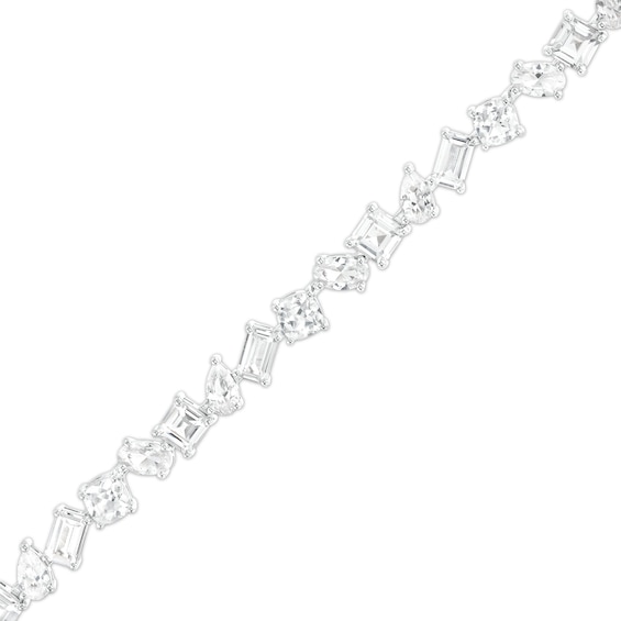 Multi-Shaped White Lab-Created Sapphire Alternating Line Bracelet in Sterling Silver - 7.25"