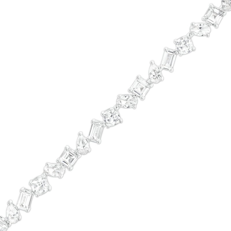 Multi-Shaped White Lab-Created Sapphire Alternating Line Bracelet in Sterling Silver - 7.25"|Peoples Jewellers