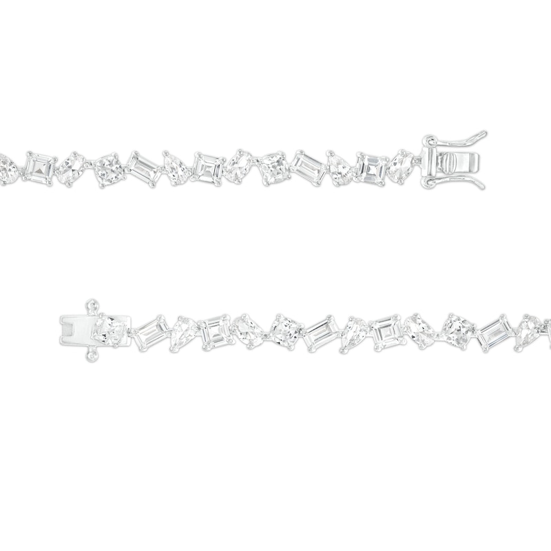 Main Image 3 of Multi-Shaped White Lab-Created Sapphire Alternating Line Bracelet in Sterling Silver - 7.25"