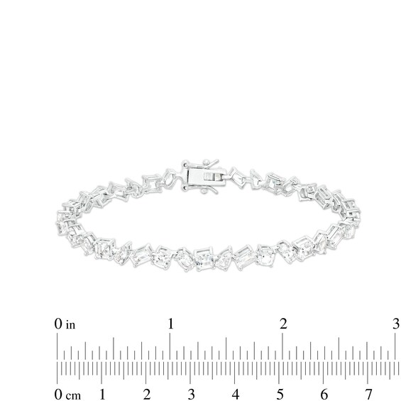 Multi-Shaped White Lab-Created Sapphire Alternating Line Bracelet in Sterling Silver - 7.25"