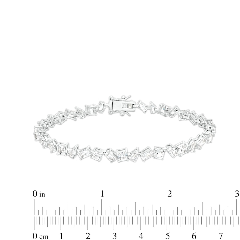 Main Image 4 of Multi-Shaped White Lab-Created Sapphire Alternating Line Bracelet in Sterling Silver - 7.25"