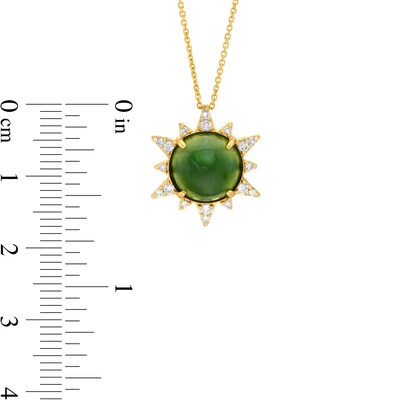 10.0mm Jade and 0.145 CT. T.W. Diamond Sunburst Frame Pendant in 14K Gold