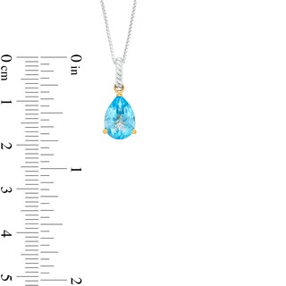 Pear-Shaped Swiss Blue Topaz Solitaire with Rope-Textured Bail Pendant in Sterling Silver and 10K Gold
