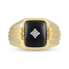 Men's Elongated Cushion-Cut Black Onyx and Diamond Accent Triple Row Ribbed Shank Ring in 10K Gold