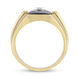 Men's Elongated Cushion-Cut Black Onyx and Diamond Accent Triple Row Ribbed Shank Ring in 10K Gold