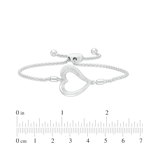 Diamond Accent Sideways Heart Outline Bolo Bracelet in Sterling Silver - 9.5"
