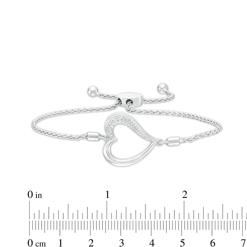 Diamond Accent Sideways Heart Outline Bolo Bracelet in Sterling Silver - 9.5"