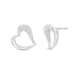 Diamond Accent Sideways Heart Outline Stud Earrings in Sterling Silver