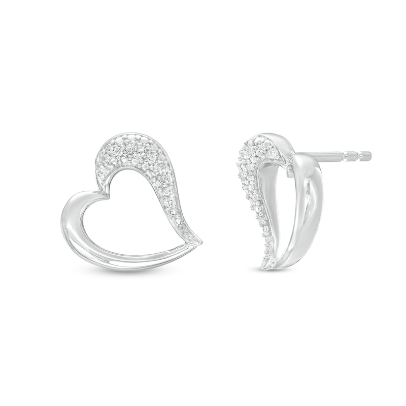 Main Image 1 of Diamond Accent Sideways Heart Outline Stud Earrings in Sterling Silver