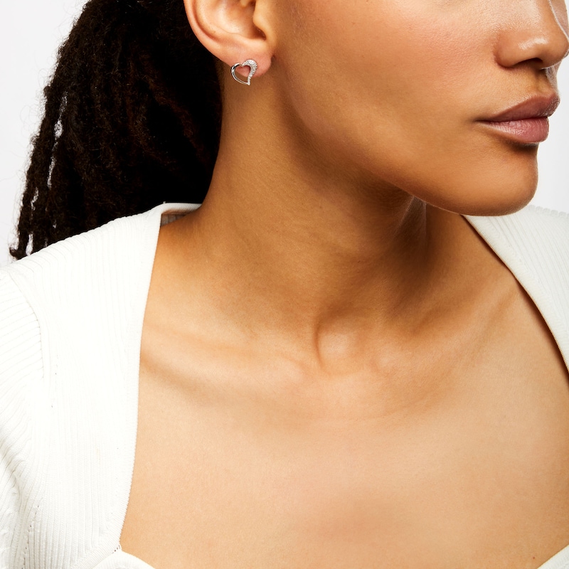 Main Image 2 of Diamond Accent Sideways Heart Outline Stud Earrings in Sterling Silver