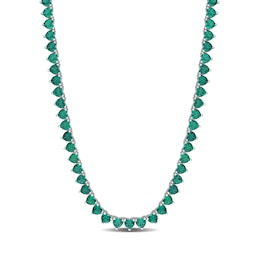 4.0mm Heart-Shaped Lab-Created Emerald Tennis Necklace in Sterling Silver