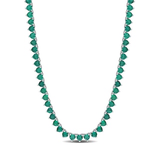 4.0mm Heart-Shaped Lab-Created Emerald Tennis Necklace in Sterling Silver