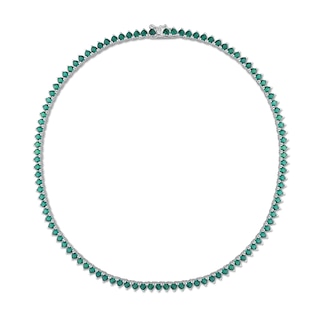 4.0mm Heart-Shaped Lab-Created Emerald Tennis Necklace in Sterling Silver