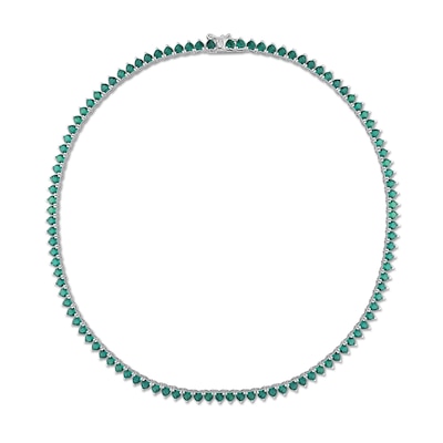 4.0mm Heart-Shaped Lab-Created Emerald Tennis Necklace in Sterling Silver