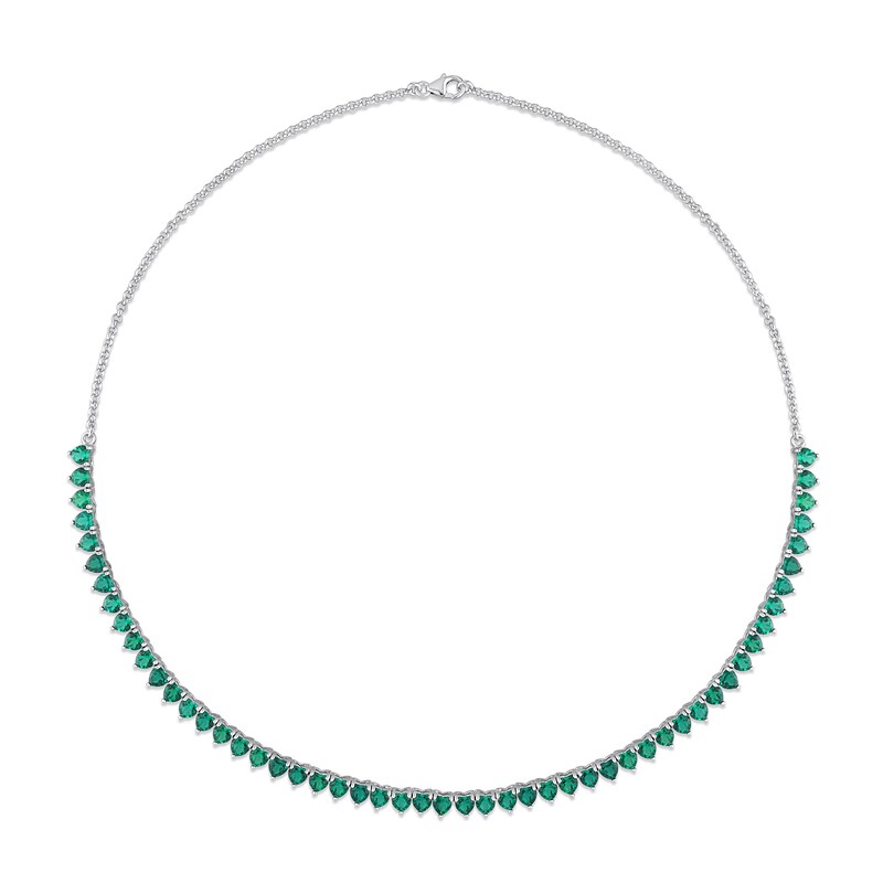 4.0mm Heart-Shaped Lab-Created Emerald Line Necklace in Sterling Silver