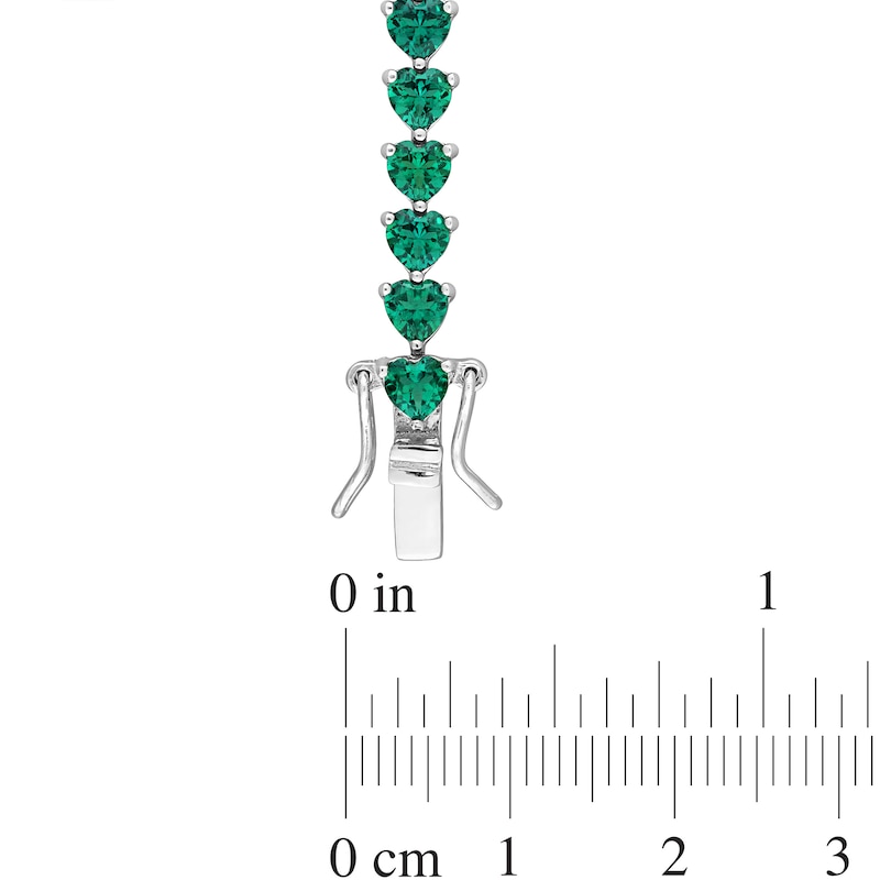 4.0mm Heart-Shaped Lab-Created Emerald Tennis Bracelet in Sterling Silver - 7.5"